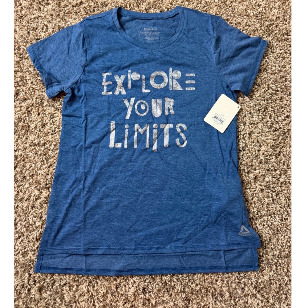 Reebok Girls Blue Explore Your Limits Graphic Tee Shirt Size Large NWT GAA28102